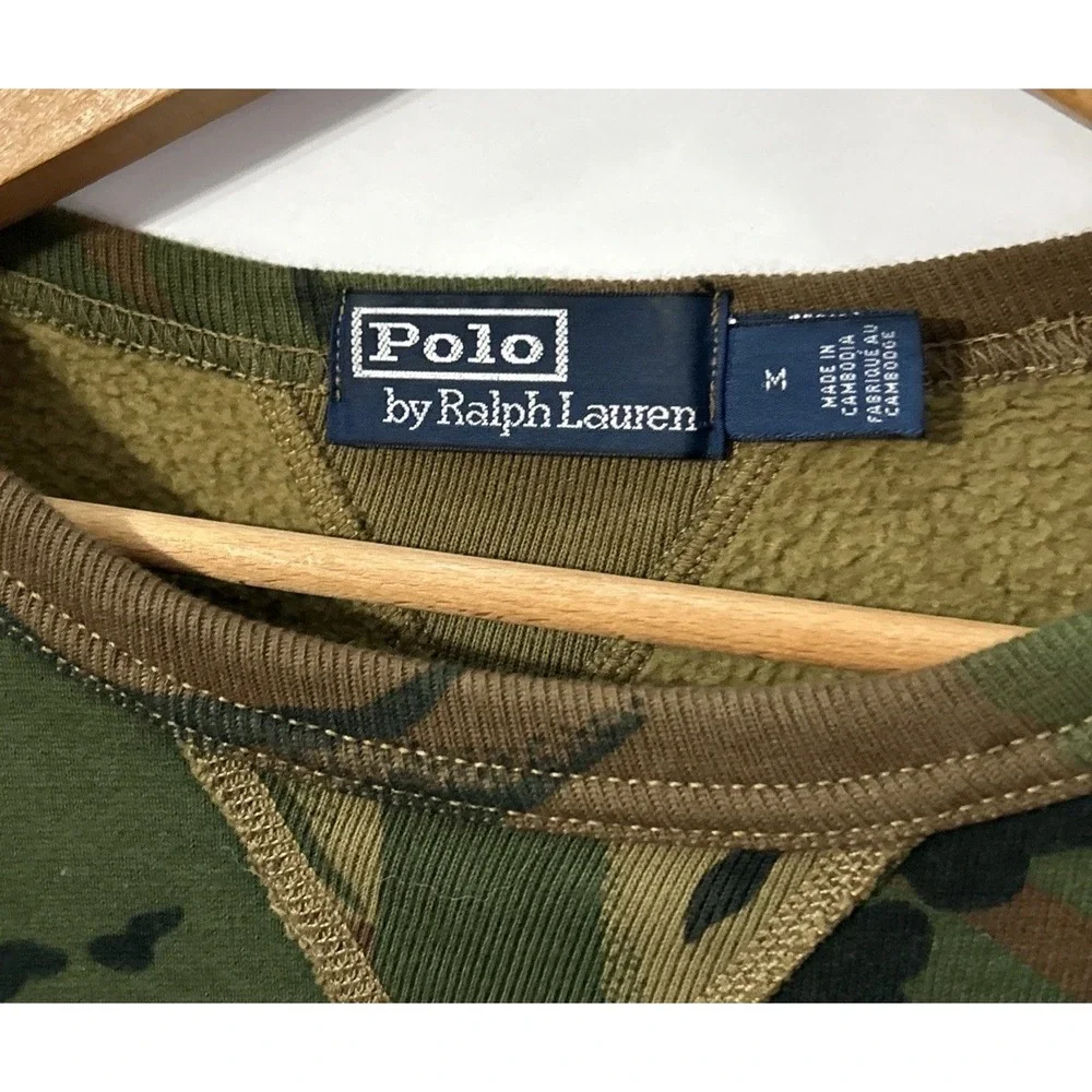 Mens Polo Ralph Lauren Big Logo Spell‎ Out Camo Fleece Sweatshirt Rare Med